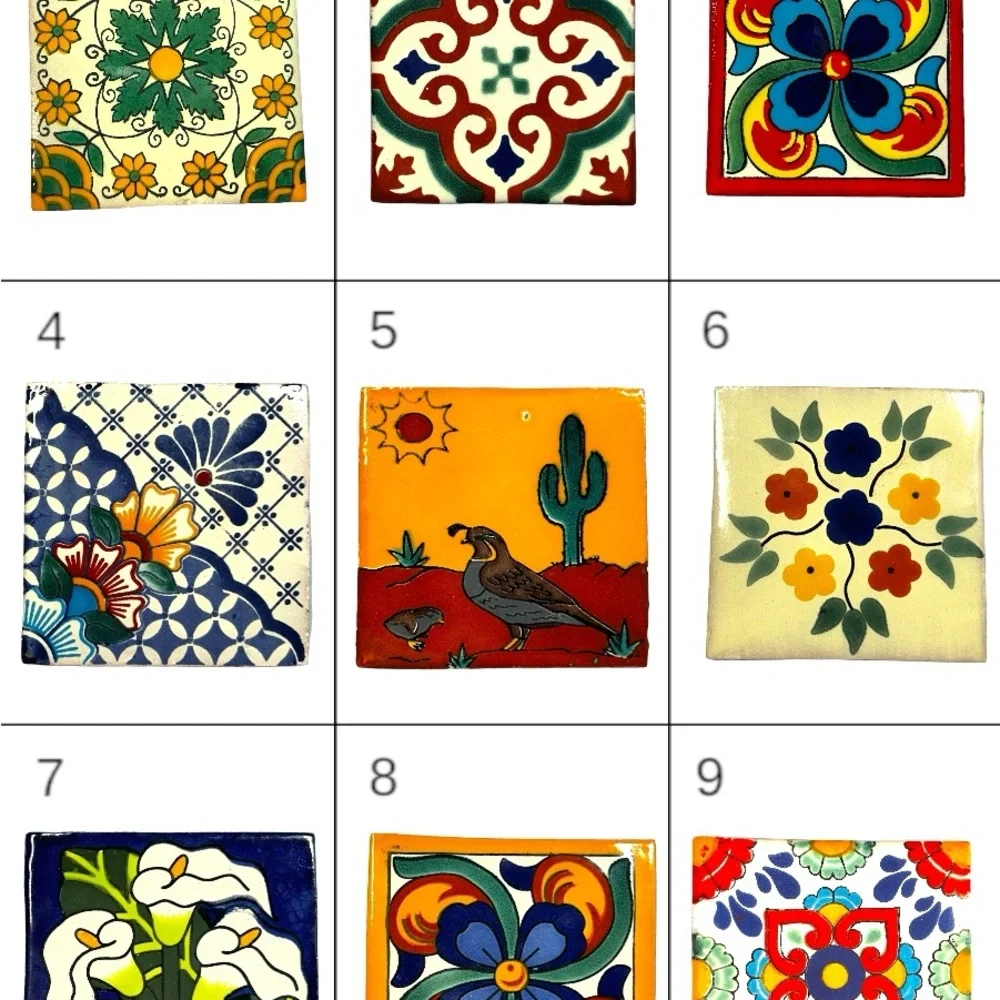 4-Pack Mexican Talavera Tile Coaster Set - Picture 2 of 5